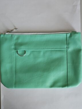 Mint-Tone Zip Pouch Clutch with Ring Detail
